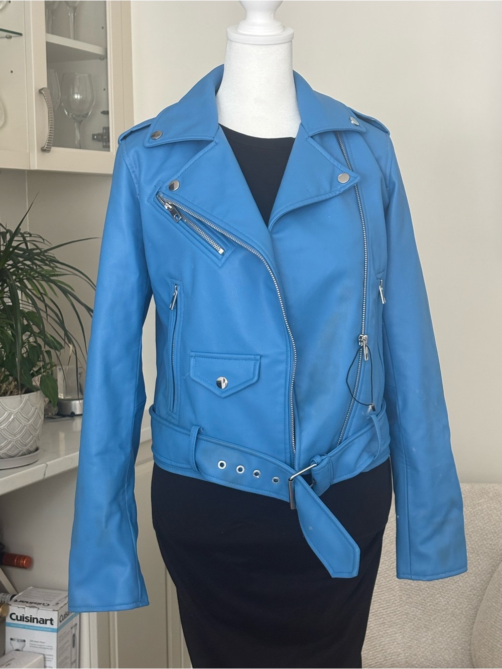 Zara Bright Blue Biker Leather Jacket